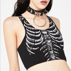 Black and White Bones Sleeveless Crop Top